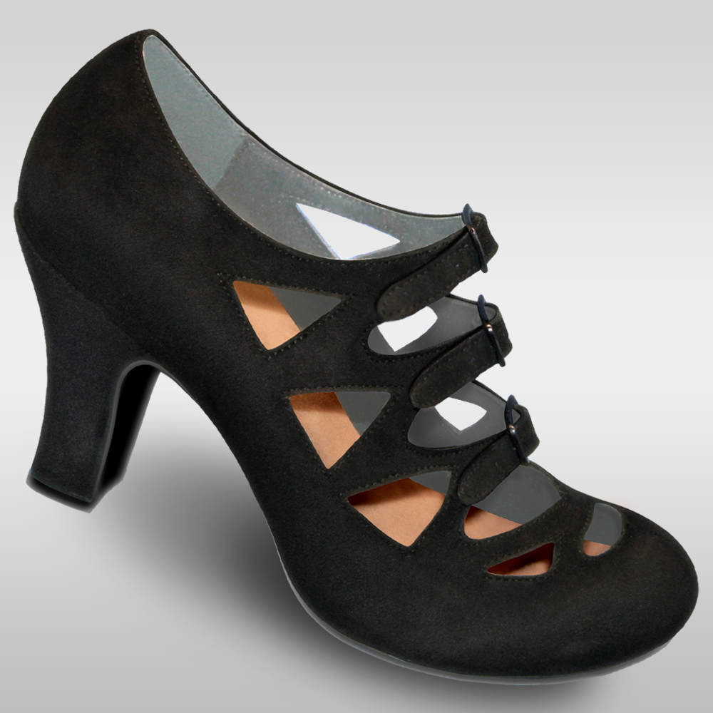 Aris Allen Aris Allen 1940s Black Velvet Criss-Cross 3-Buckle Burlesque Pump — 1/10