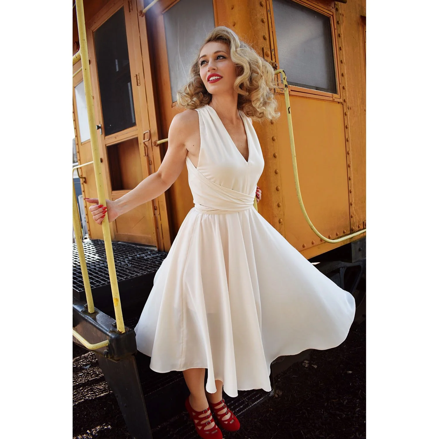 Aris Allen Aris Allen 1940s Red Velvet Criss-Cross 3-Buckle Burlesque Pump thumbnail 2