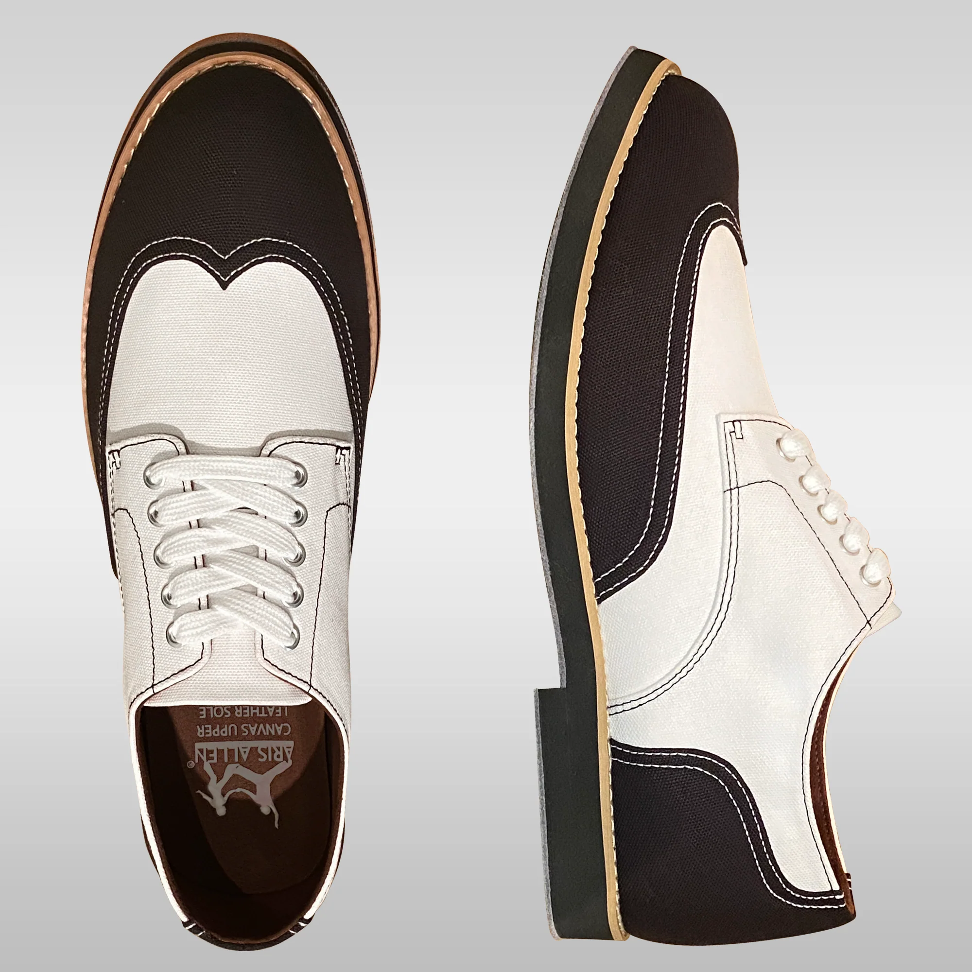 Aris Allen Aris Allen Men's Black and White Canvas Wingtip Feather Light Dance Shoes thumbnail 4