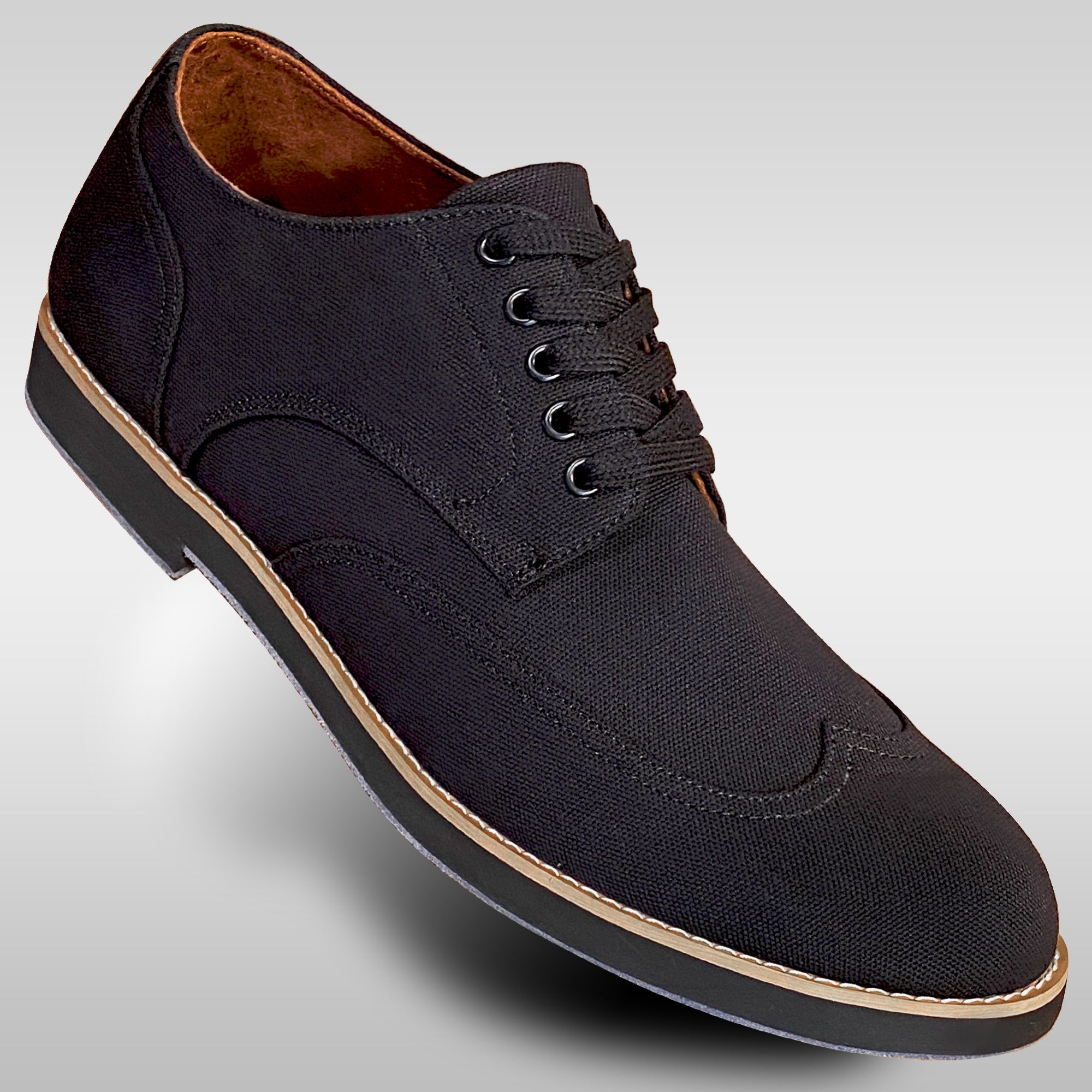 Aris Allen Aris Allen Men's Black Canvas Wingtip Feather Light Dance Shoes — 1/6