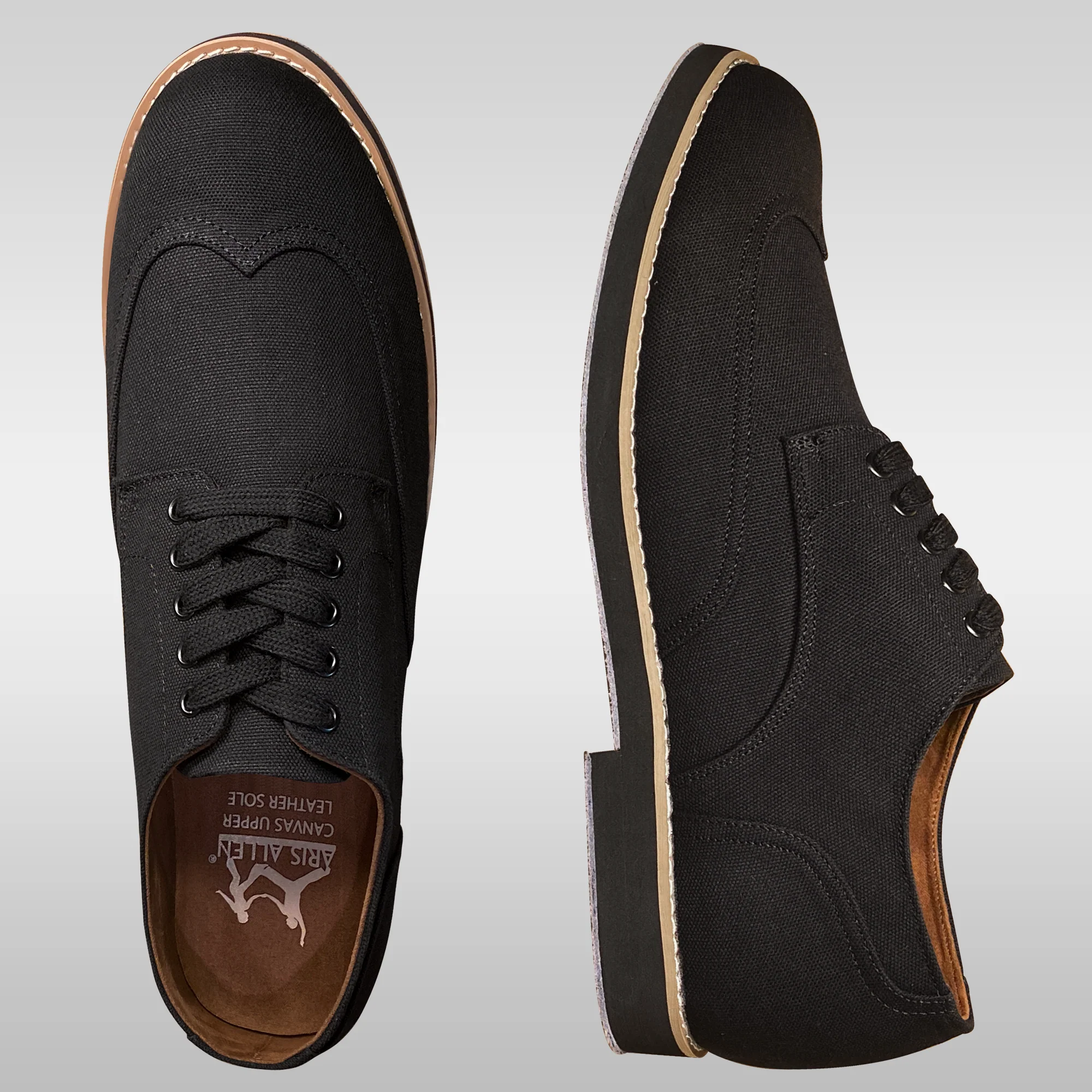 Aris Allen Aris Allen Men's Black Canvas Wingtip Feather Light Dance Shoes thumbnail 4