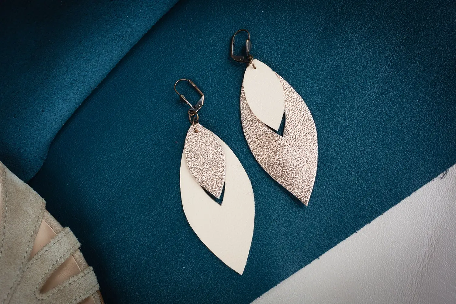 Groovy Fox Upcycled Leather Earrings – Rose Gold Drops — 1/1