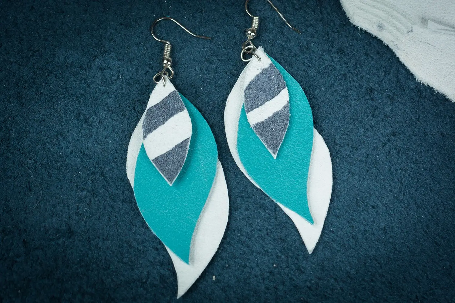 Groovy Fox Upcycled Leather Earrings – Wild Turquoise Tails — 1/1