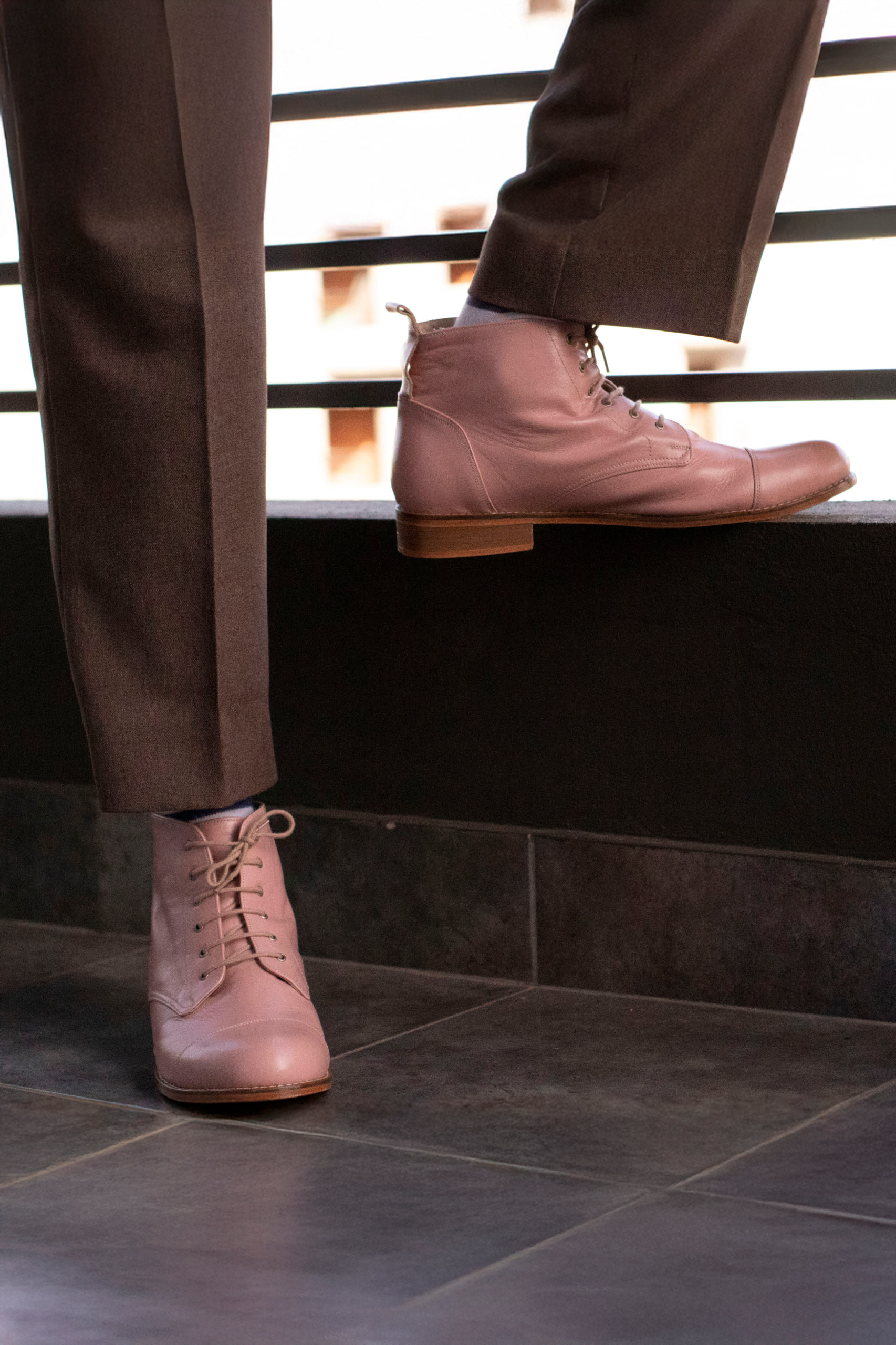 Harlem Shoes Derby Boot Pink Leather 2 cm heel