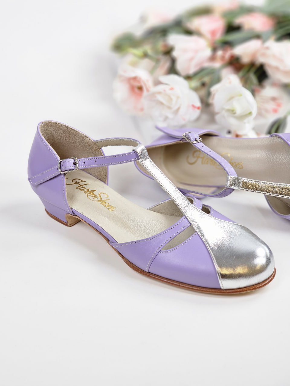 Harlem Shoes Isabel Lilac & Silver Leather 3 cm heel thumbnail 2