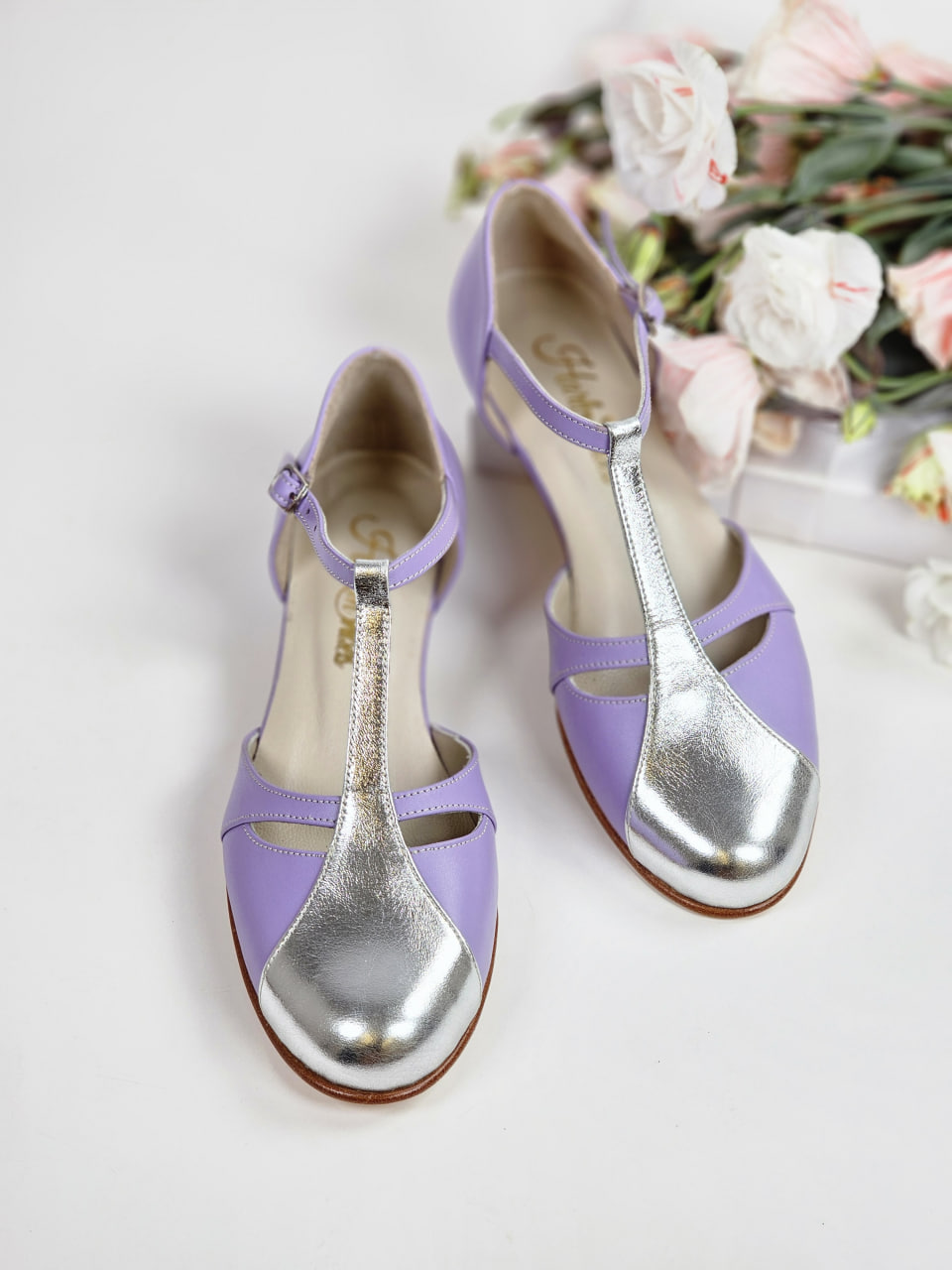 Harlem Shoes Isabel Lilac & Silver Leather 3 cm heel thumbnail 3