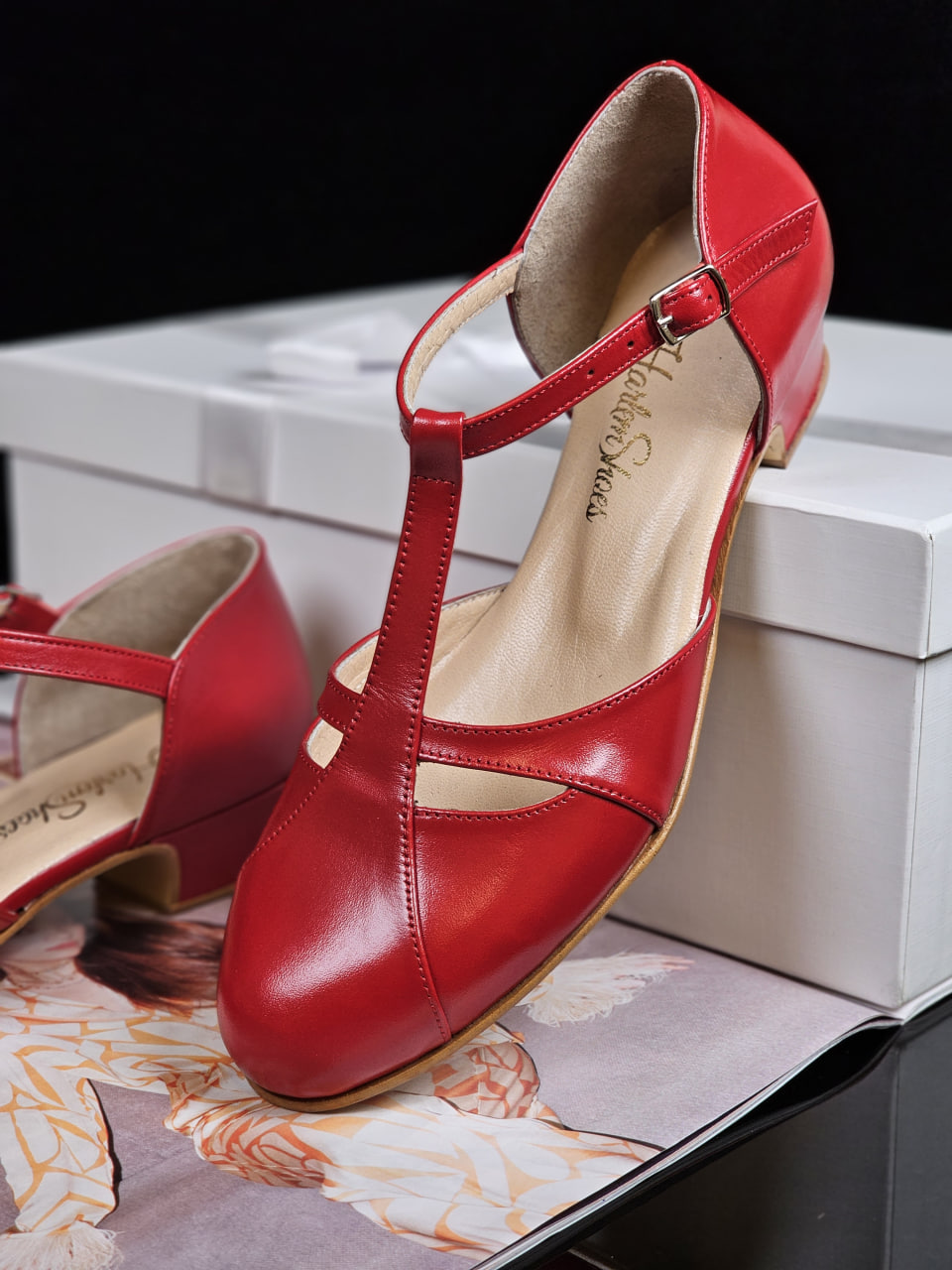 Harlem Shoes Isabel Red Leather 3 cm heel thumbnail 2