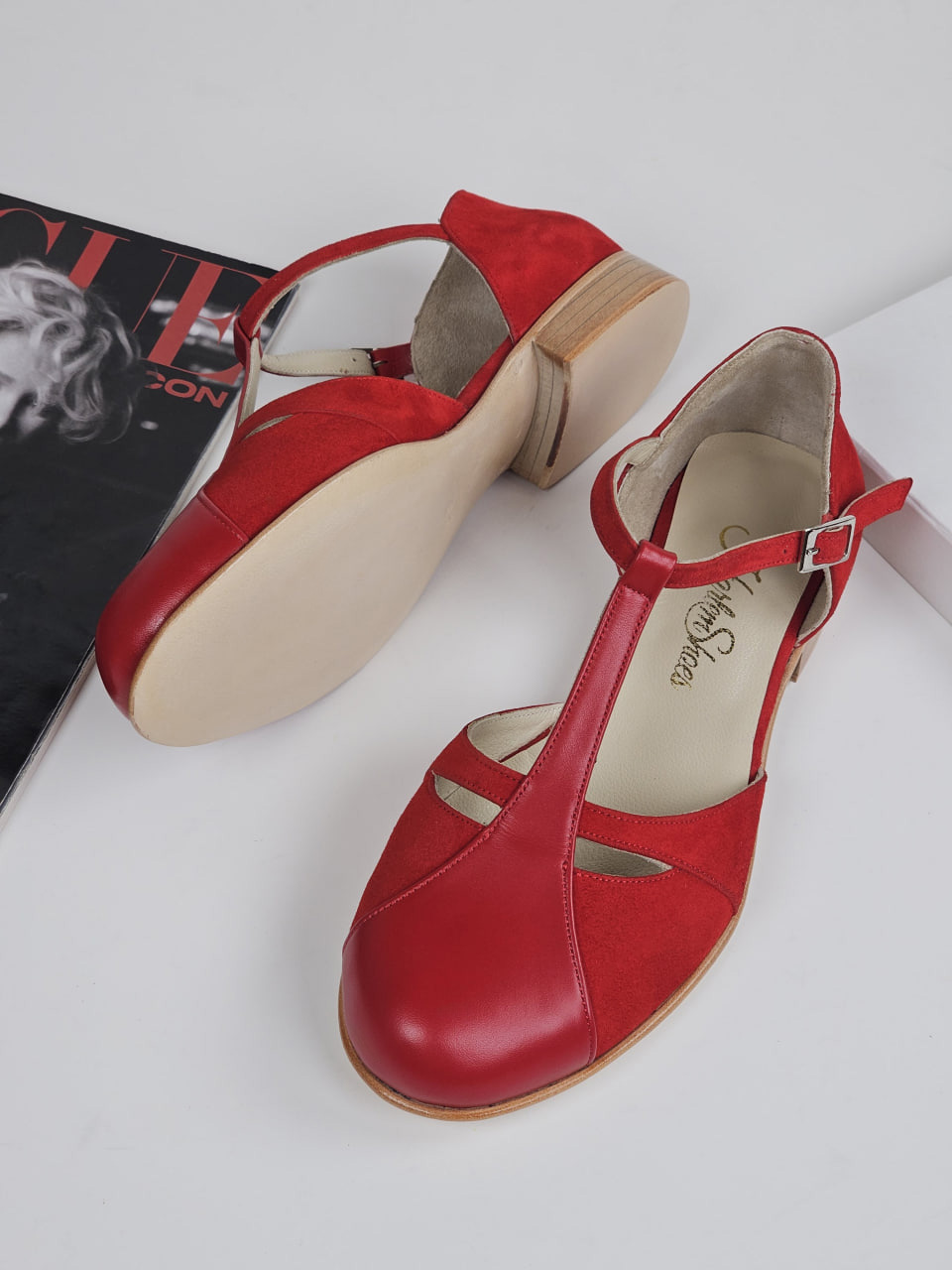 Harlem Shoes Isabel Red Suede & Leather 2 cm heel thumbnail 2