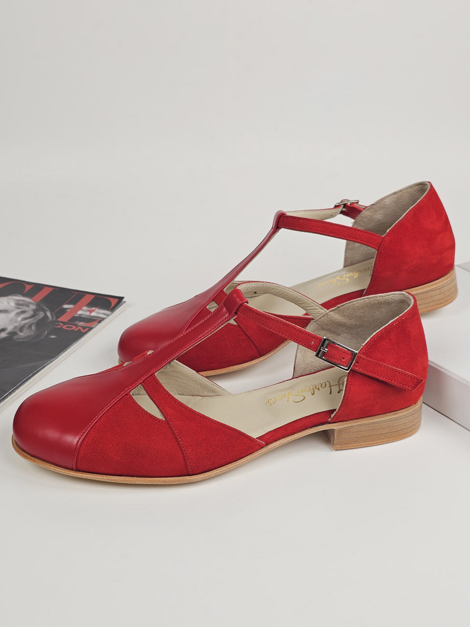 Harlem Shoes Isabel Red Suede & Leather 2 cm heel thumbnail 3