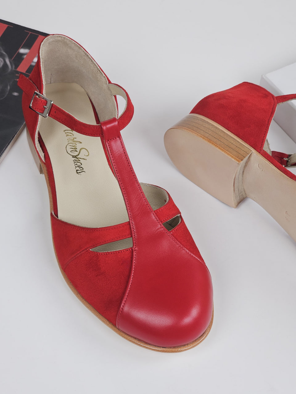 Harlem Shoes Isabel Red Suede & Leather 2 cm heel thumbnail 4