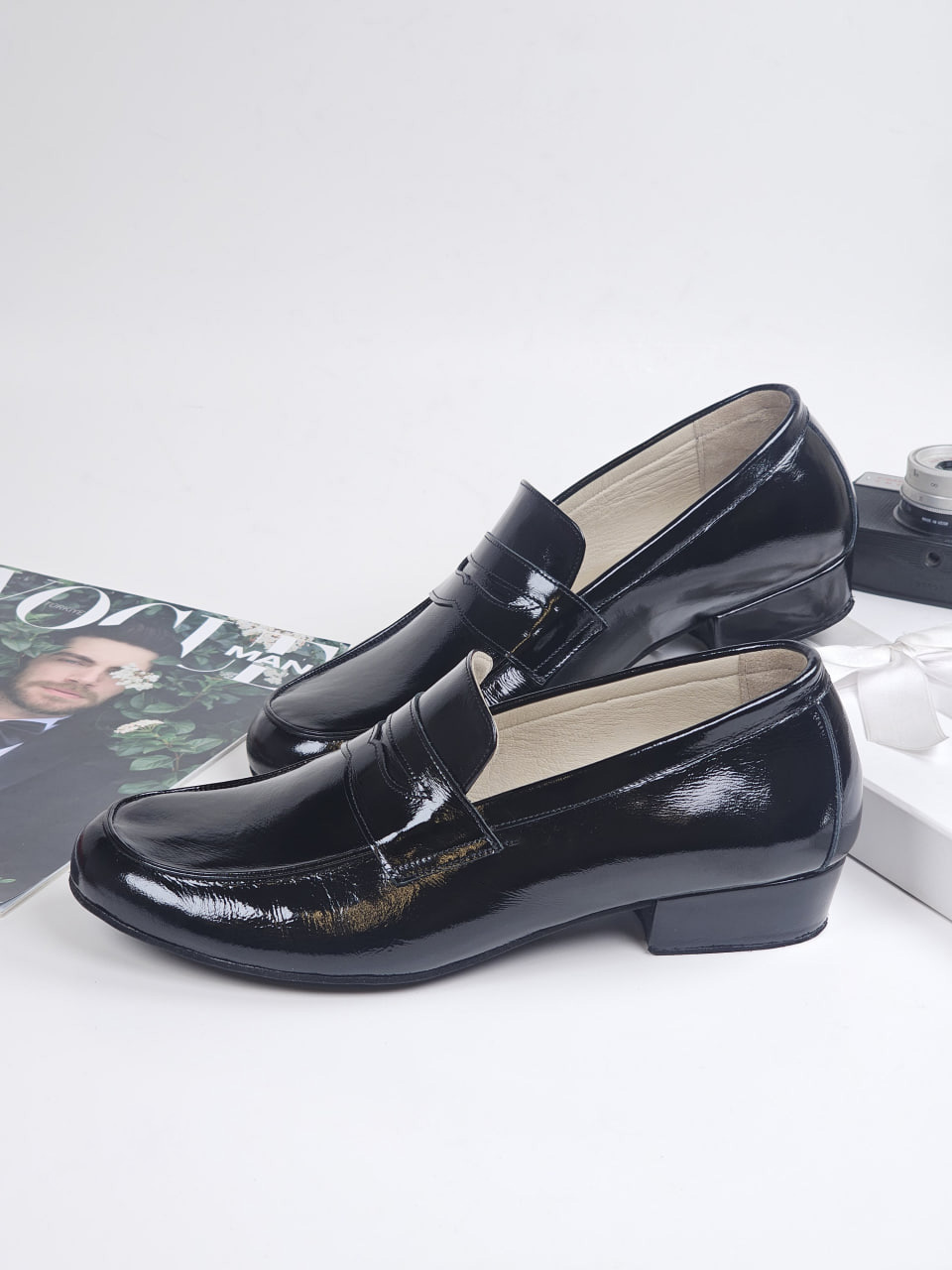 Harlem Shoes Loafers Black Polished Leather 3 cm heel with suede sole