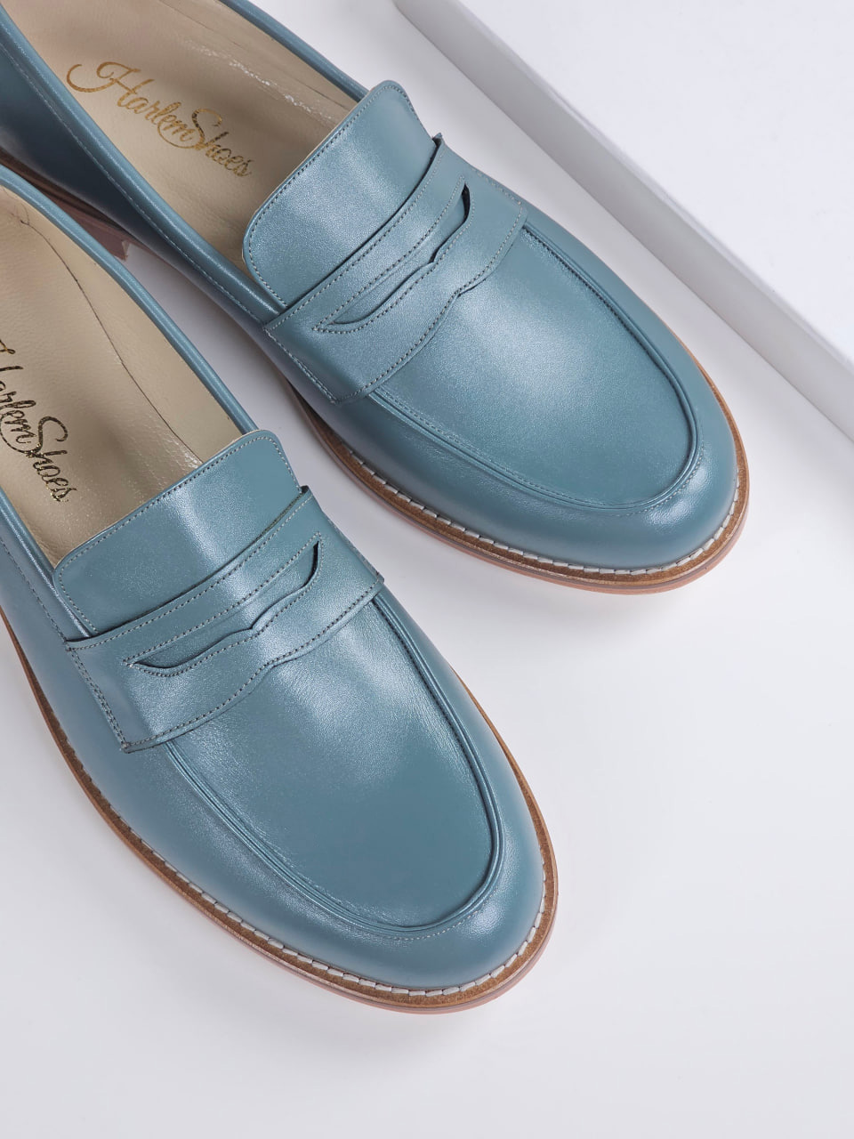 Harlem Shoes Loafers Teal Green Leather 2 cm heel