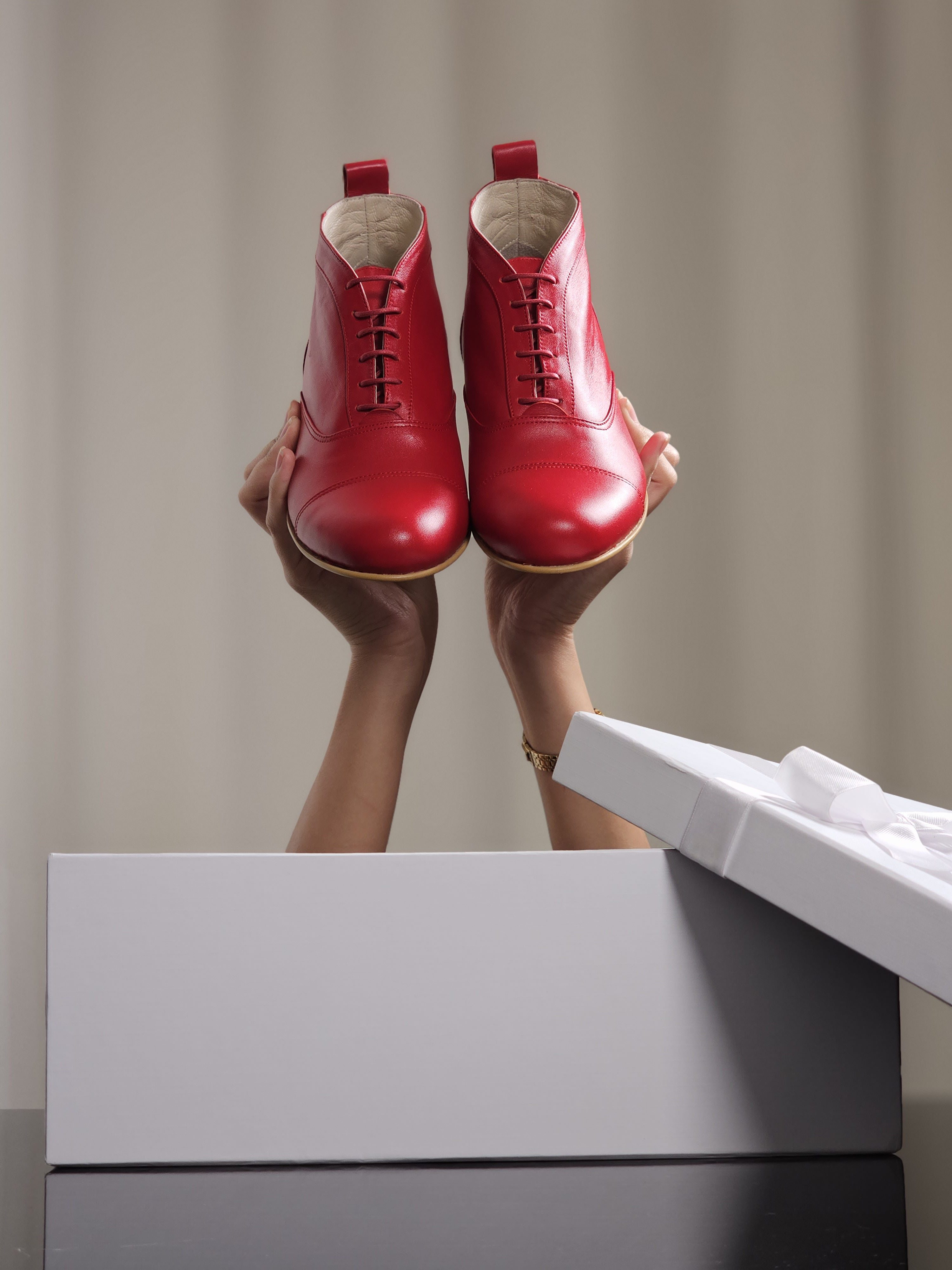 Harlem Shoes Smooth Boots Red Leather 2 cm heel