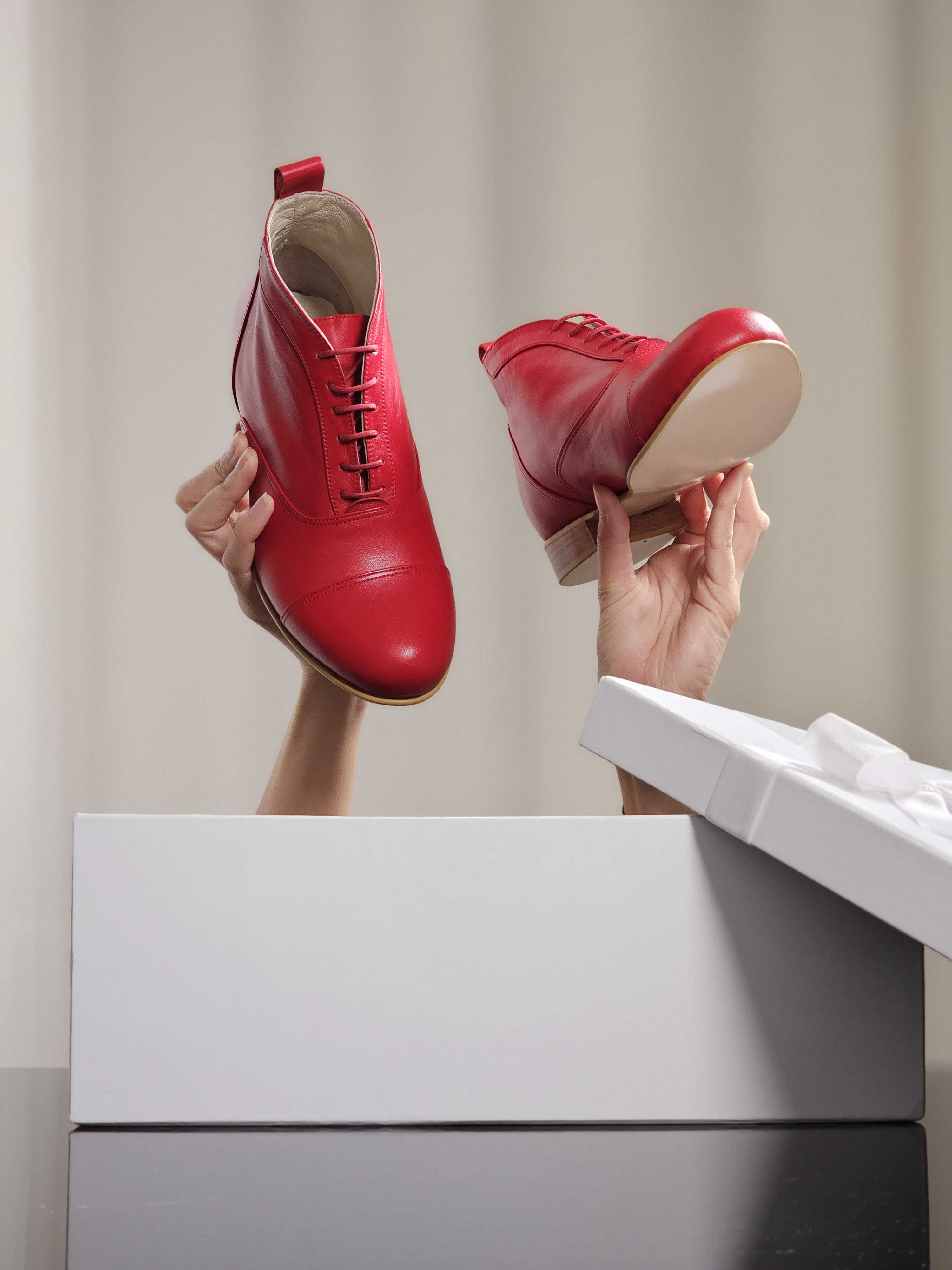 Harlem Shoes Smooth Boots Red Leather 2 cm heel thumbnail 2