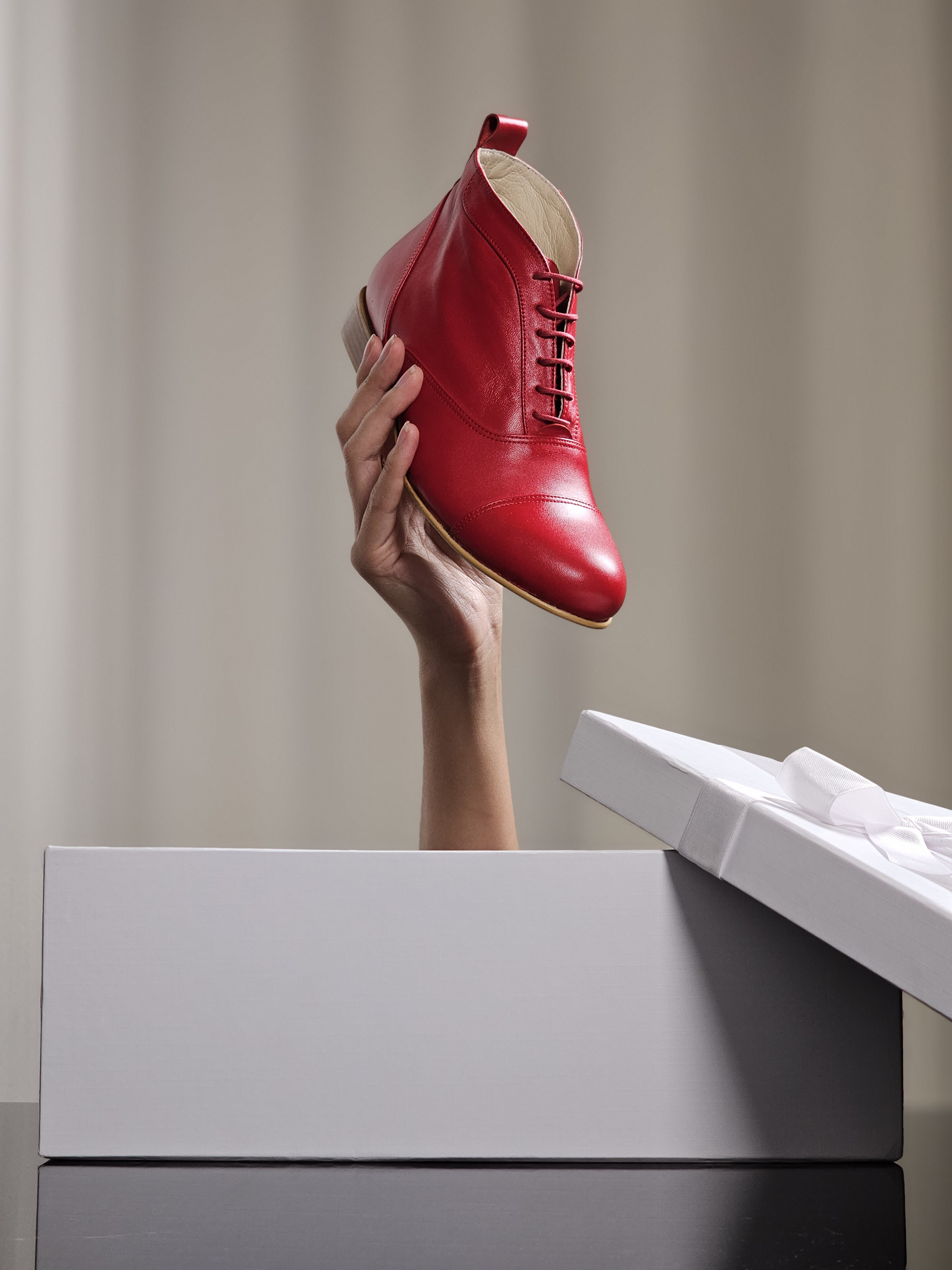 Harlem Shoes Smooth Boots Red Leather 2 cm heel thumbnail 3