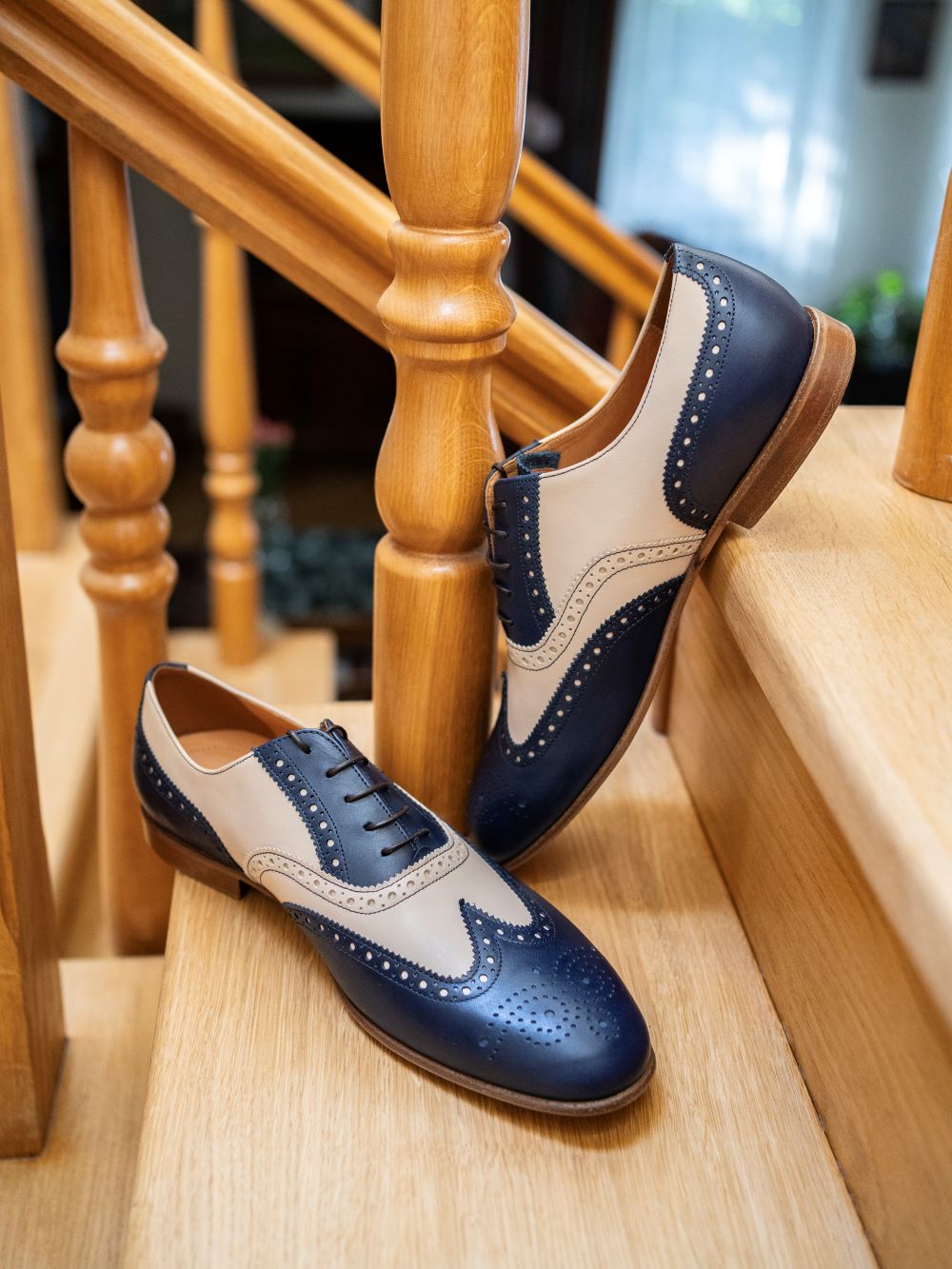 Swing It Shoes Spectators Beige Blue Oxfords