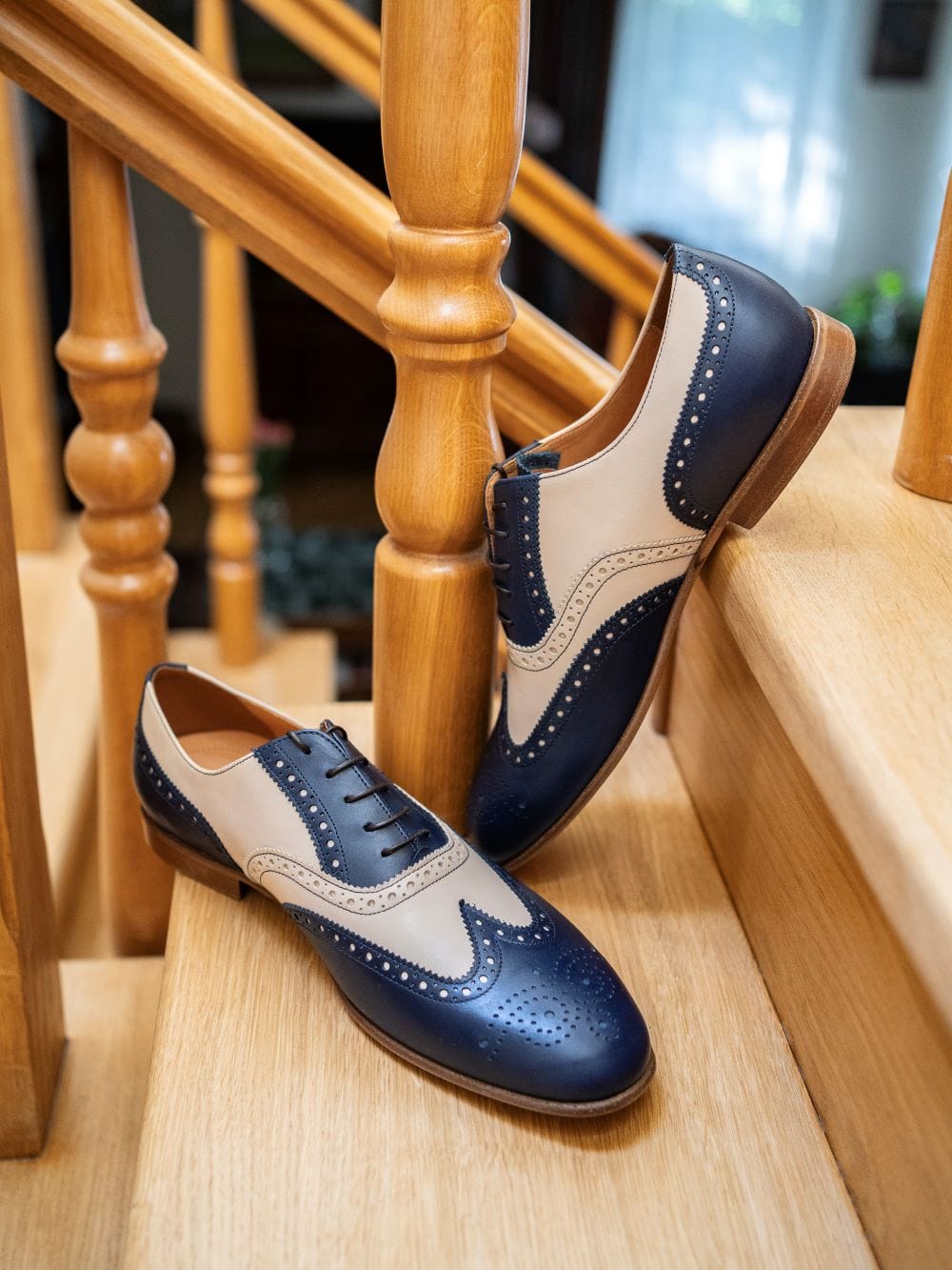 Swing It Shoes Spectators Beige Blue Oxfords thumbnail 4