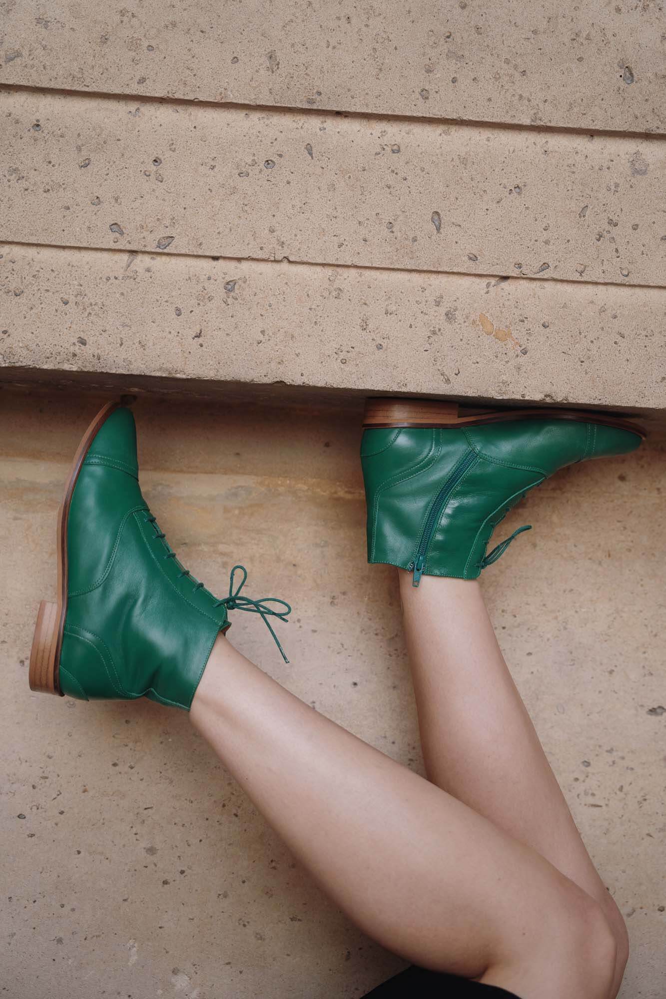 Swivells Mama Green - Bottines Vertes en Cuir thumbnail 4