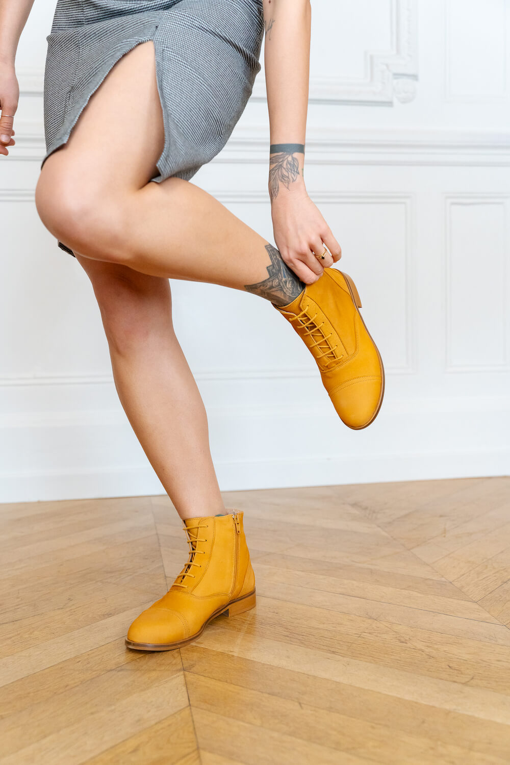Swivells Mama Sandy - Bottines Jaunes en Cuir thumbnail 4