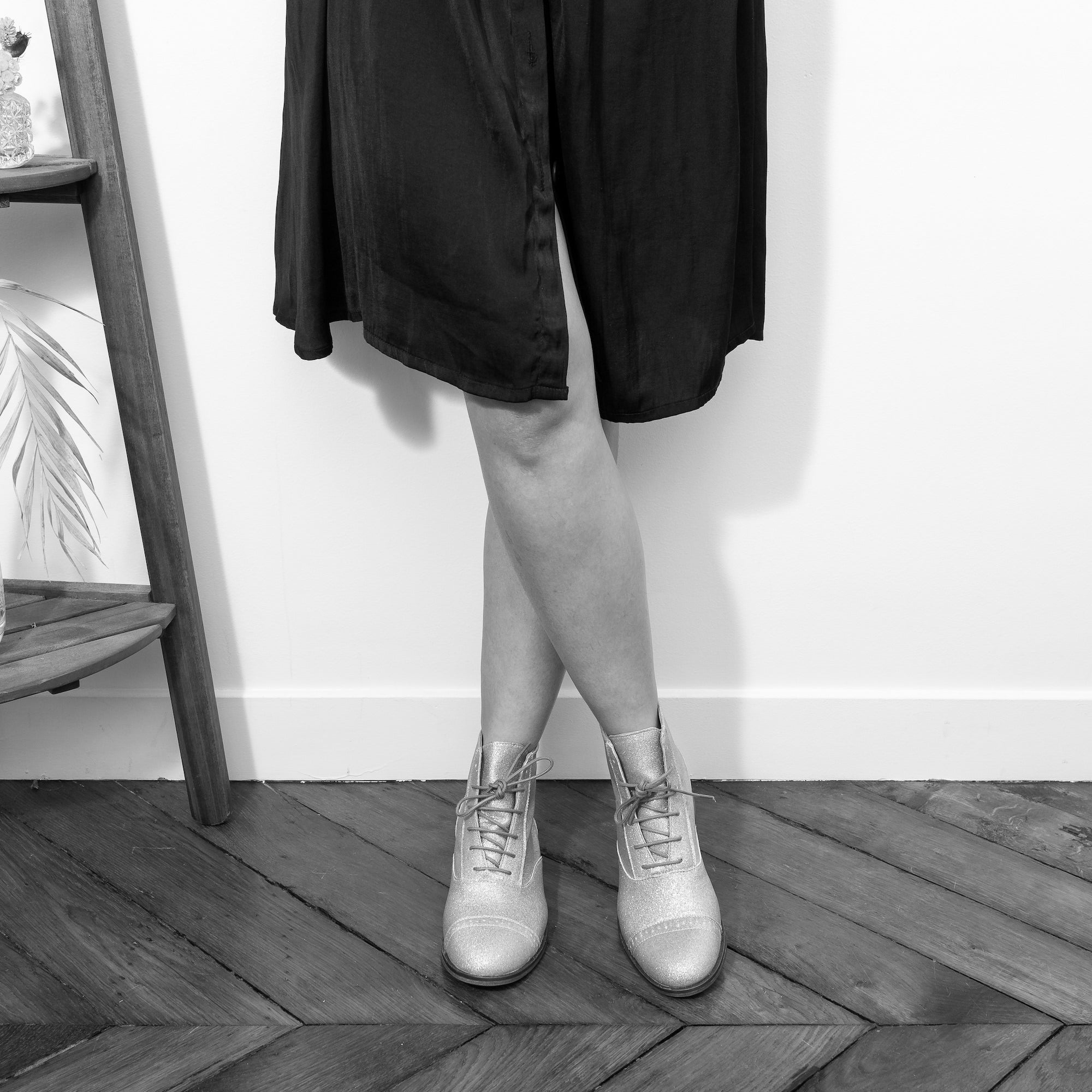 Swivells Mama Champagne - Bottines Rose en Cuir à Paillettes thumbnail 2