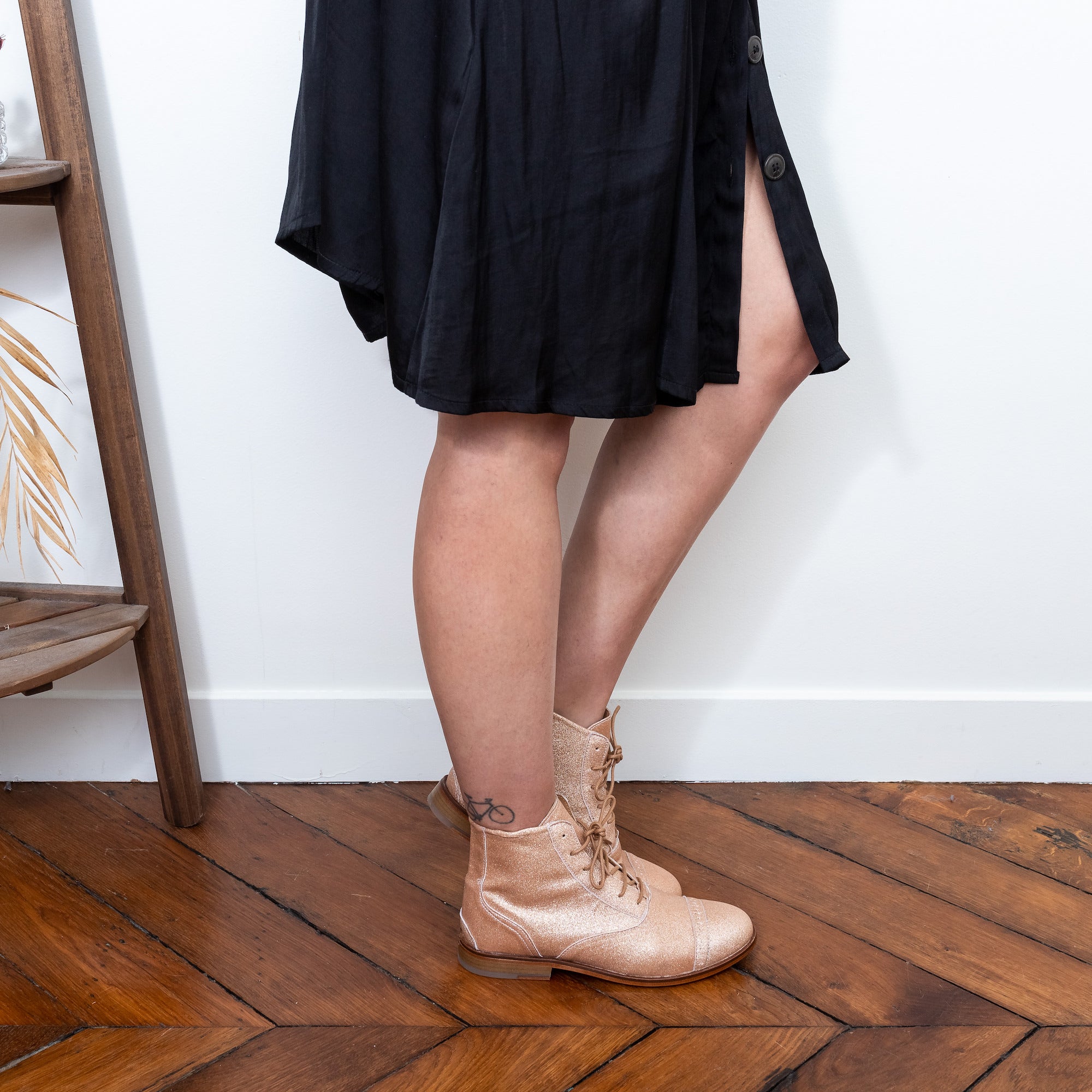 Swivells Mama Champagne - Bottines Rose en Cuir à Paillettes thumbnail 3